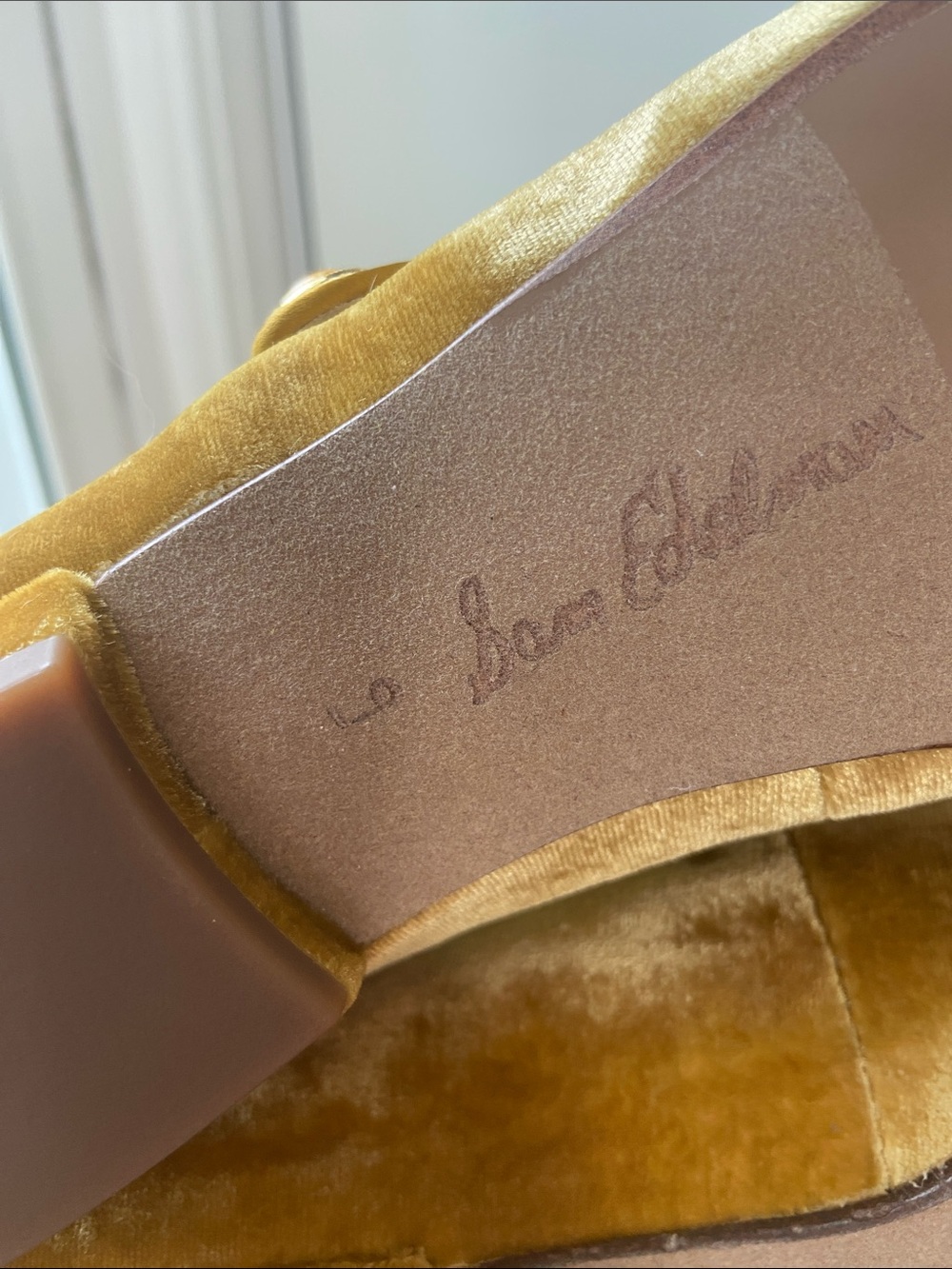 Sam Edelman Jene Mary Jane Pointed Toe Flat in Saffron Velvet (retired) - Picture 11 of 11